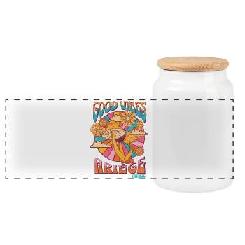 Good Vibes in Ariège - Panoramic Cookie Jar with Wooden Lid - white - Front