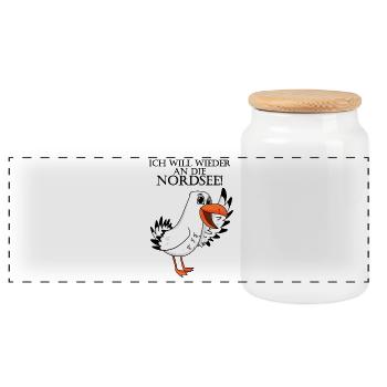Nordsee Spruch Möwe - Panorama Keksdose mit Holzdeckel - Weiß - Vorne