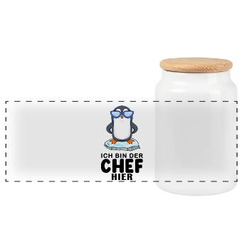 cooler Pinguin Chef Spruch - Panorama Keksdose mit Holzdeckel - Weiß - Vorne