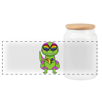 Dino Rainbow Heart Dinosaur Girl - Panoramic Cookie Jar with Wooden Lid - white - Front