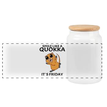 Quokka Friday motif saying - Panoramic Cookie Jar with Wooden Lid - white - Front