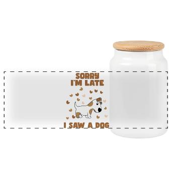 Désolé d’être en retard, j’ai vu un chien. Humour # - Boîte à biscuits avec couvercle en bois - blanc - Devant