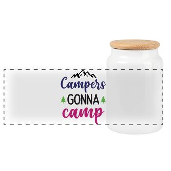 Campeurs qui vont au camp - Boîte à biscuits avec couvercle en bois - blanc - Devant