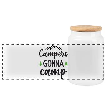 Campeurs qui vont au camp - Boîte à biscuits avec couvercle en bois - blanc - Devant