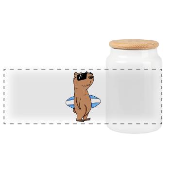 Motif de surfeur Capybara capybara - Boîte à biscuits avec couvercle en bois - blanc - Devant