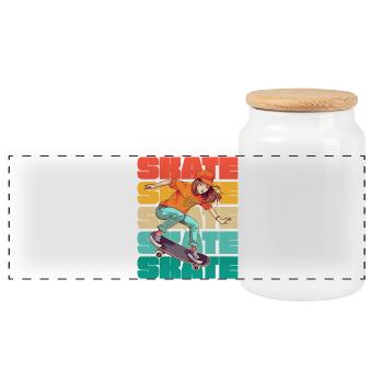 Skateboarding Cool Skater Girl Colorful - Panoramic Cookie Jar with Wooden Lid - white - Front