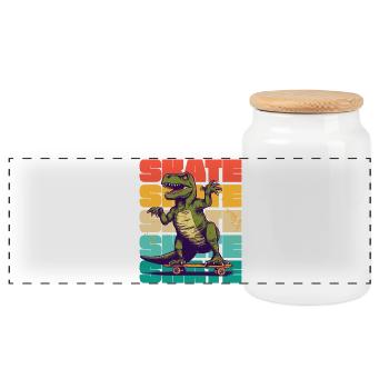 Skateboarding Cool Skateboarder T Rex Dinosaurier - Panorama Keksdose mit Holzdeckel - Weiß - Vorne