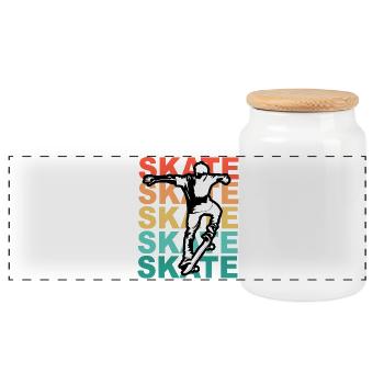 Skateboarding Cool Skater Boy Colorful - Panoramic Cookie Jar with Wooden Lid - white - Front