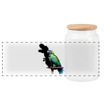 T-Rex Papagei Gelb Blau Ara Macaw - Panorama Keksdose mit Holzdeckel - Weiß - Vorne