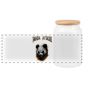 Dark Panda Attacker Design - Panoramic Cookie Jar with Wooden Lid - white - Front