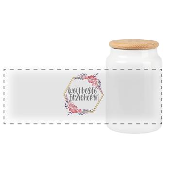 Weltbeste Erzieherin Kindergarten KITA Geschenk - Panorama Keksdose mit Holzdeckel - Weiß - Vorne