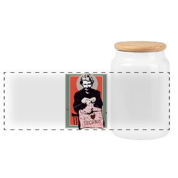 Techno Sewing Art Illustration - Panoramic Cookie Jar with Wooden Lid - white - Front
