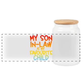 My Son In Law Is My Favourite Child - Panoramic Cookie Jar with Wooden Lid - white - Front