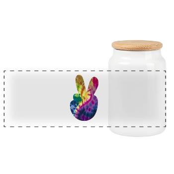 Groovy Tie Dye Peace Hand - Panorama Keksdose mit Holzdeckel - Weiß - Vorne