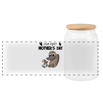 Mother's Day - First Mother's Day Gift - Panoramic Cookie Jar with Wooden Lid - white - Front