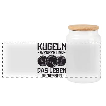 Boule Spruch Kugeln werfen Boccia Spiel Botcha - Panorama Keksdose mit Holzdeckel - Weiß - Vorne