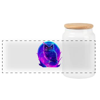 Owl Vaporwave Owls Bird Neon Artwork - Panoramic Cookie Jar with Wooden Lid - white - Front