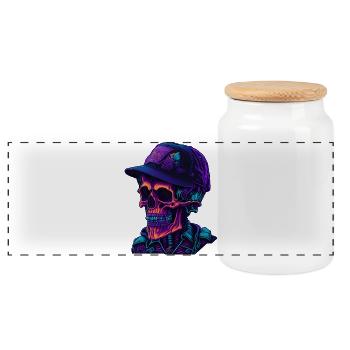 Skeleton with cap - Panoramic Cookie Jar with Wooden Lid - white - Front