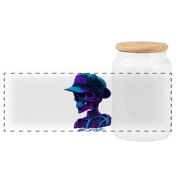 Skeleton with cap - Panoramic Cookie Jar with Wooden Lid - white - Front