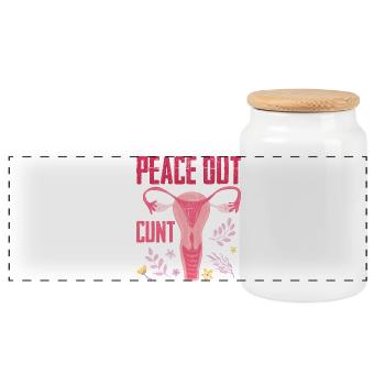 Hysterectomy Recovery Products Peace Out Uterus - Panoramic Cookie Jar with Wooden Lid - white - Front