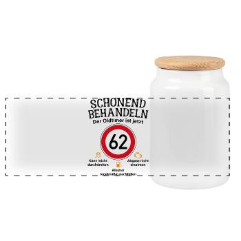 62. Geburtstag Schonend Behandeln Oldtimer Ist 62 - Panorama Keksdose mit Holzdeckel - Weiß - Vorne