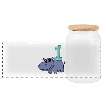 1 year old - school enrollment - hippopotamus motif - Panoramic Cookie Jar with Wooden Lid - white - Front