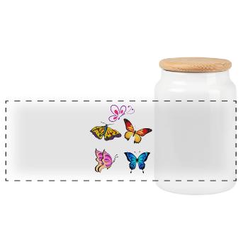 Papillons colorés en vol - Boîte à biscuits avec couvercle en bois - blanc - Devant