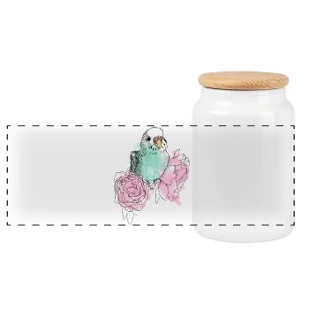 Budgerigars et pivoines - Boîte à biscuits avec couvercle en bois - blanc - Devant
