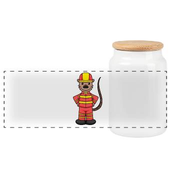 Fire brigade motif for children - Panoramic Cookie Jar with Wooden Lid - white - Front