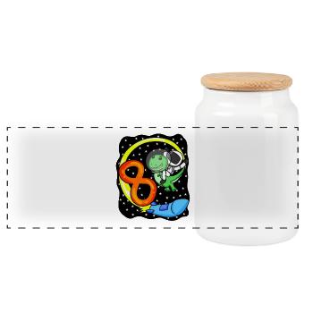 8 Birthday Boy Astronaut - eight years - Panoramic Cookie Jar with Wooden Lid - white - Front