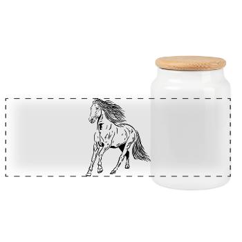 Horse Stallion - Panoramic Cookie Jar with Wooden Lid - white - Front