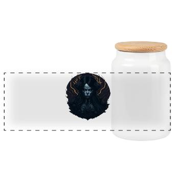 Black Gothic Girl Aesthetics - Panoramic Cookie Jar with Wooden Lid - white - Front