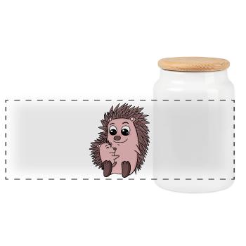 Igel Familie - Igel mit Baby - Panorama Keksdose mit Holzdeckel - Weiß - Vorne