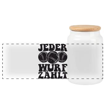 Boule Spruch Kugeln für Bouler Boccia Spiel - Panorama Keksdose mit Holzdeckel - Weiß - Vorne