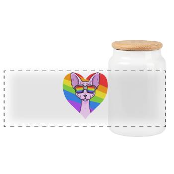 Regenbogen - Katze Sphynx-Katze mit Brille - Panorama Keksdose mit Holzdeckel - Weiß - Vorne