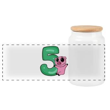 5 Birthday 5 years old with animal motif - five - Panoramic Cookie Jar with Wooden Lid - white - Front