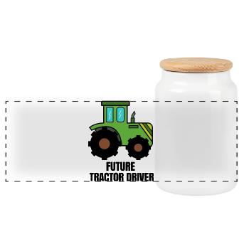 Biobauer Tractor Motor Vehicle Tractor Statement - Panoramic Cookie Jar with Wooden Lid - white - Front