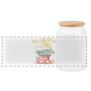 Vintage Grillmeister Papa Held Ehemann Grillen BBQ - Panorama Keksdose mit Holzdeckel - Weiß - Vorne