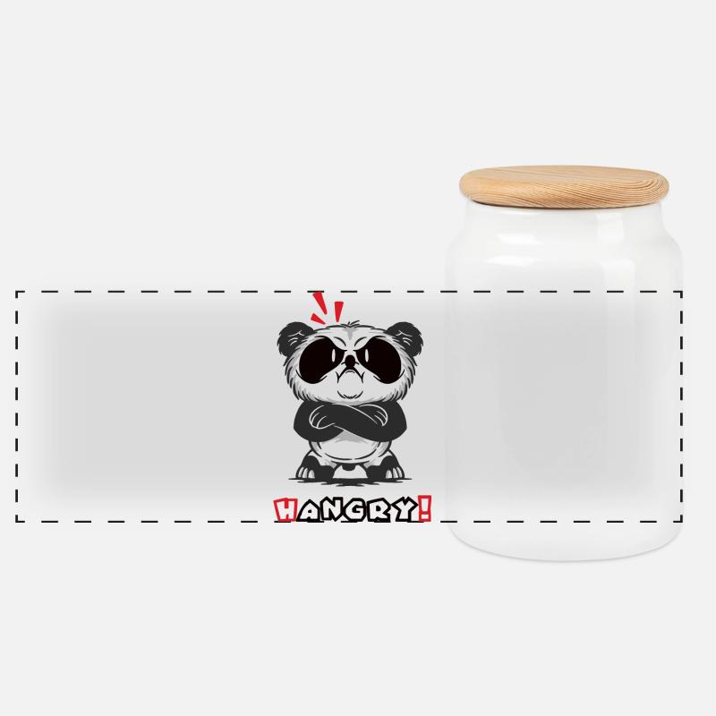Hangry Panda - Panorama Keksdose mit Holzdeckel - Weiß