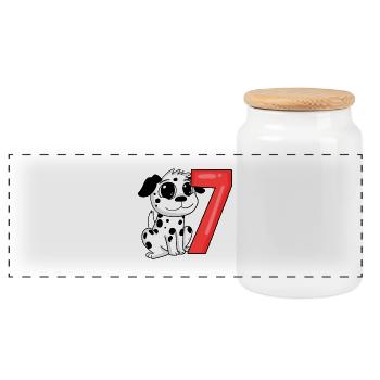 7 Birthday 7 years old with dog motif - seven - Panoramic Cookie Jar with Wooden Lid - white - Front