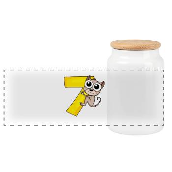 7 birthday 7 years old with animal motif - seven - Panoramic Cookie Jar with Wooden Lid - white - Front