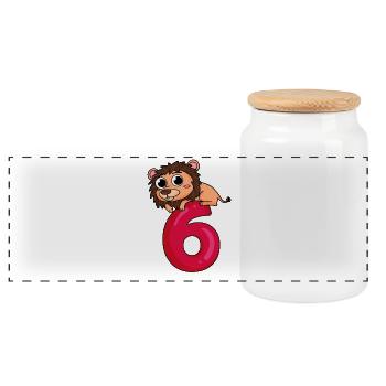 6 Anniversaire 6 ans avec motif animal - six - Boîte à biscuits avec couvercle en bois - blanc - Devant