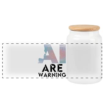 AI alert Caution artificial intelligence - Panoramic Cookie Jar with Wooden Lid - white - Front