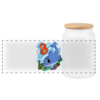 8th birthday motif dolphin - eight years old - Panoramic Cookie Jar with Wooden Lid - white - Front