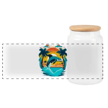Jumping dolphin in sunset - Panoramic Cookie Jar with Wooden Lid - white - Front
