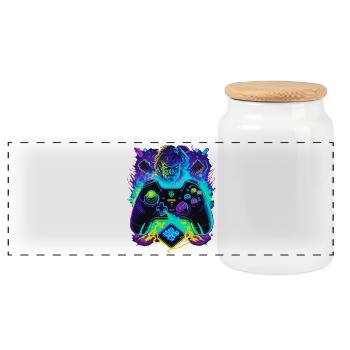 Neonfarben Graffiti Gamer Controller - Panorama Keksdose mit Holzdeckel - Weiß - Vorne
