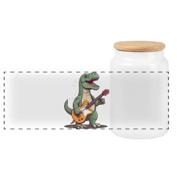 Dinosaure avec guitare pour musiciens - Boîte à biscuits avec couvercle en bois - blanc - Devant
