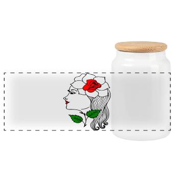Tête de femme avec une rose dans les cheveux - Boîte à biscuits avec couvercle en bois - blanc - Devant