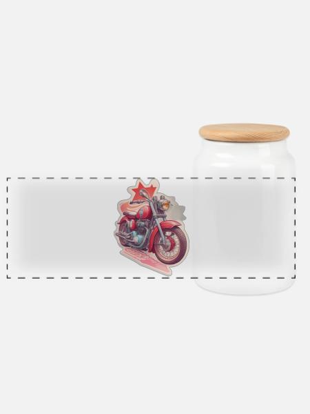 Motorrad Design - Panorama Keksdose mit Holzdeckel - Weiß