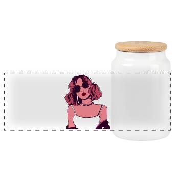 Retro-rosa Frau mit Brille - Panorama Keksdose mit Holzdeckel - Weiß - Vorne